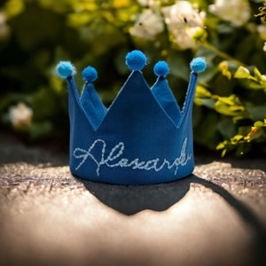 Hand Embroidered Crown for Birthdays, Named Birthday Crown, Baby's First Birthday Party Hat, Toddler Birthday Crown, Boy's First Birthday