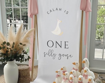One Silly Goose Baby Shower Welcome Sign, Custom Baby Shower Sign, Fabric Baby Shower Sign, Hello Baby Sign, Baby Shower Decorations, Linen