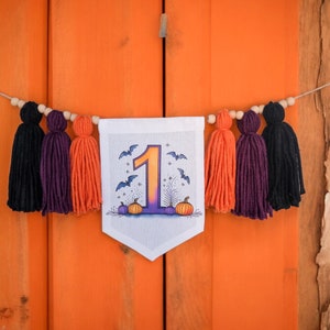 1er cumpleaños de Halloween, estandarte de la silla alta de Halloween, estandarte del día feliz de Boo, accesorio fotográfico de Cake Smash, estandarte de la silla alta espeluznante