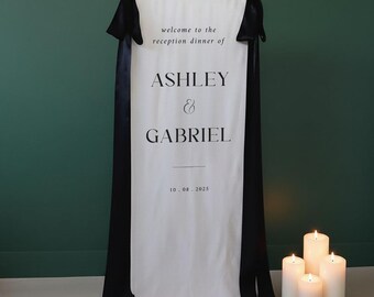 Custom Wedding Fabric Sign, Linen Wedding Welcome Sign, Modern Outdoor Wedding Banner, Personalized Wedding Decoration,Engagement Party Sign