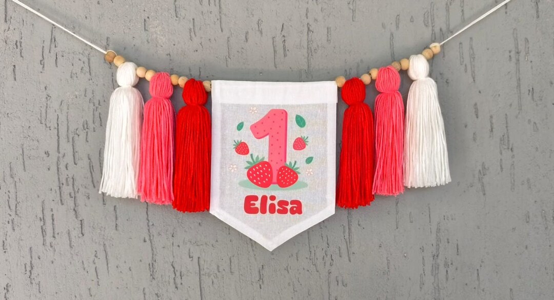 Strawberry Theme High Chair Banner - First Birthday Decor For Girls, Cake Smash Photo Prop, 80 Inch Long - View #3