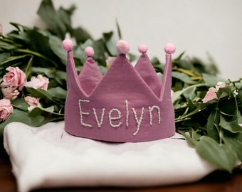 Hand Embroidered Crown for Baby Birthdays, 1st Birthday Crown with Pompom, Personalised Souvenir for First Birthday and Special Occasions