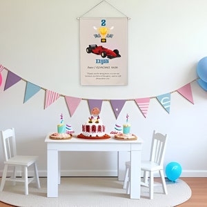 Ein schneller Geburtstag, Rennwagen-Geburtstagsbanner, personalisierter Wimpel, Zwei-Geburtstags-Geburtstags-Spezielles Rennen, 1.