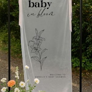 Stoffen bord baby in bloei, bord baby in bloei met lint, modern bord baby in bloei, stoffen babyshower bord, met strik, decor babyshower,