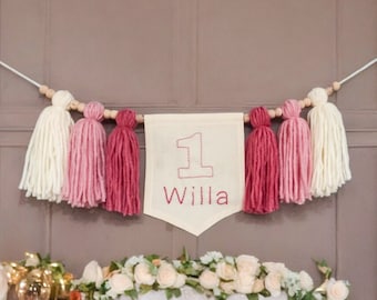 Light Pink High Chair Decoration, 1st Birthday High Chair Banner, ONE Banner, Baby Girl Banner, Birthday Banner, Baby Shower