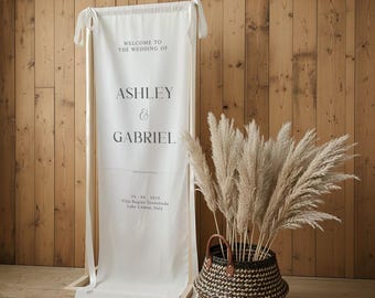 Modern Wedding Welcome Sign, Fabric Sign, Fabric Welcome Sign, Custom Linen Sign, Boho Wedding, Wedding Welcome Signs, Engagement Party