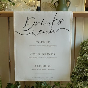 ウェディングバーメニュー、カクテルドリンクメニュー、バー看板、カスタムカクテル看板、ファブリックメニュー、ウェディングバナー、ウェディングサイン、ウェディング看板
