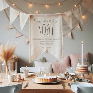 Gagliardetto di Buon Compleanno, Decorazione per Feste di Compleanno per Bambini, Decorazione di Compleanno, Striscione da Parete Personalizzato con Nome, Striscione per Baby Shower