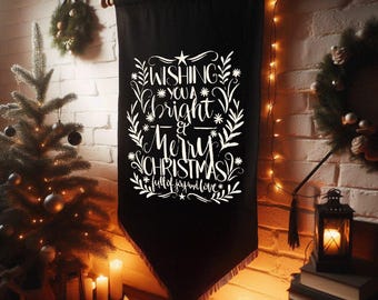 Baner z flagą świąteczną, spersonalizowany znak świąteczny, niestandardowy znak świąteczny, oznakowanie z tkaniny, niestandardowe znaki świąteczne z lnu, dekoracje świąteczne