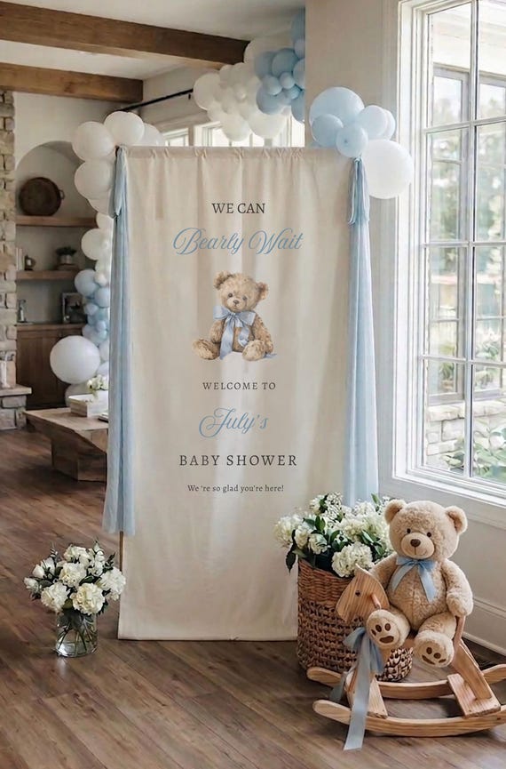 We Can Bearly Wait, Teddy Bear Baby Shower Welcome Sign, Custom Baby Shower Sign, Fabric Baby Shower Sign, Baby Shower Decorations,