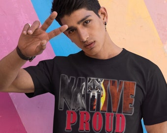 Camiseta orgulhosa nativa, design nativo, camiseta divertida, presente para ele, presente para ela, orgulho indígena, clã de lobo, presente de amigo nativo, presente indígena
