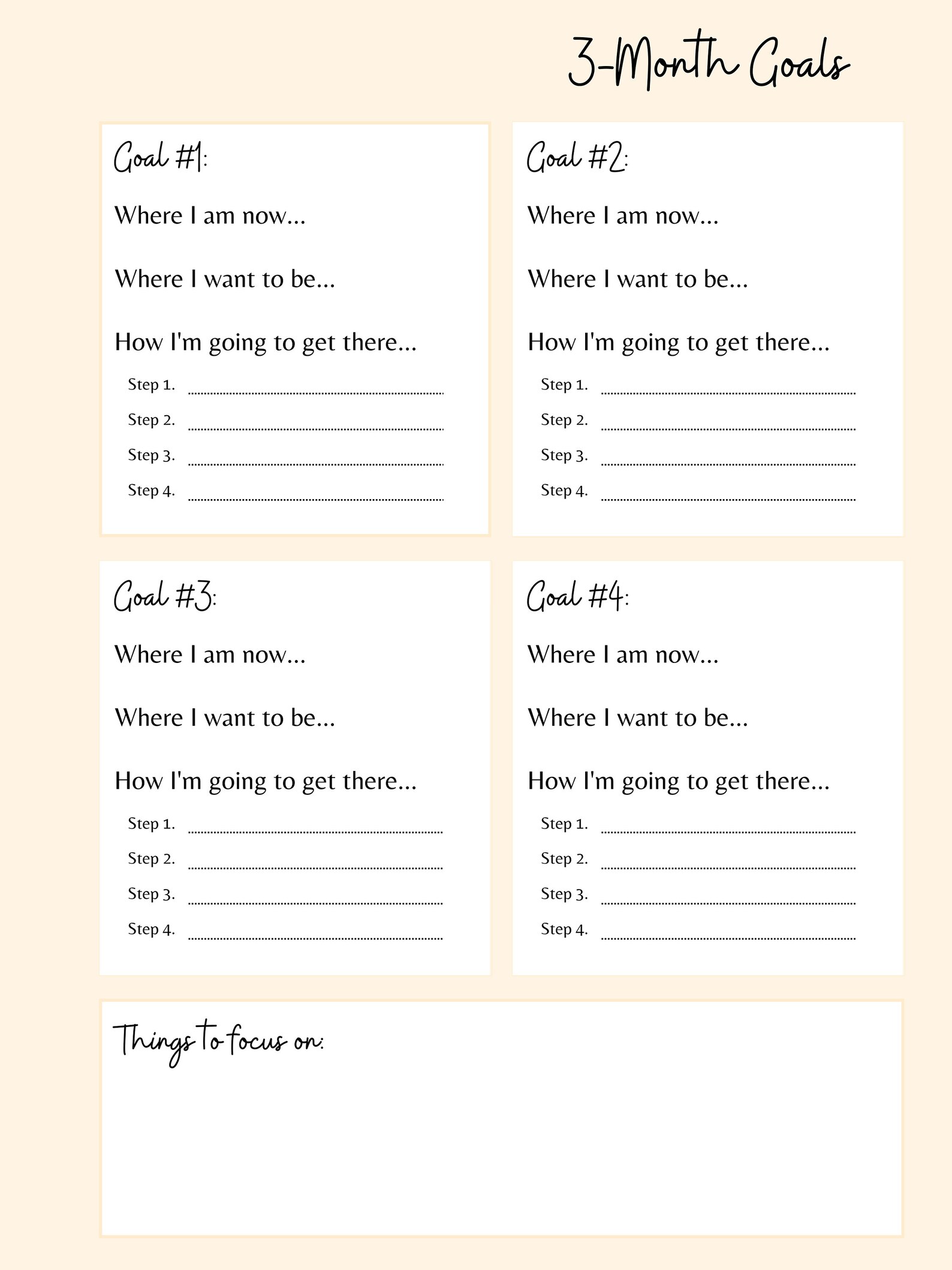 Printable A5 Fitness Planner Routine Page, 3 Month AND 1 Month Goals ...