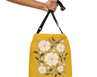 Vintage Inspired Wildflower F/B Design Bag, Tote, Cute Bag, Handbag, Shoulder Bag, Large Capacity Bag, Gift for Her, Work Bag, Grocery Bag