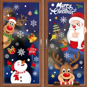 Christmas Window Stickers 256PCS, Christmas Decals for Glass Reusable Double Sided Self Adhesive Window Decorations & Snowflakes Clings