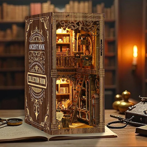 Antique Book DIY Book Nook Assembled Book Nook Library Nook DIY Miniature Kit Gift for Him and Her