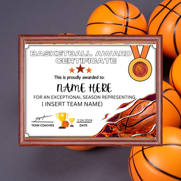 Basketball Certificate Template Personalized Diploma Certificate, Editable Basketball Certificate Template , Printable Certificate Template