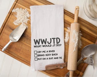 WWJTD? Funny Flour Sack Tea Towel | NSYNC Gift
