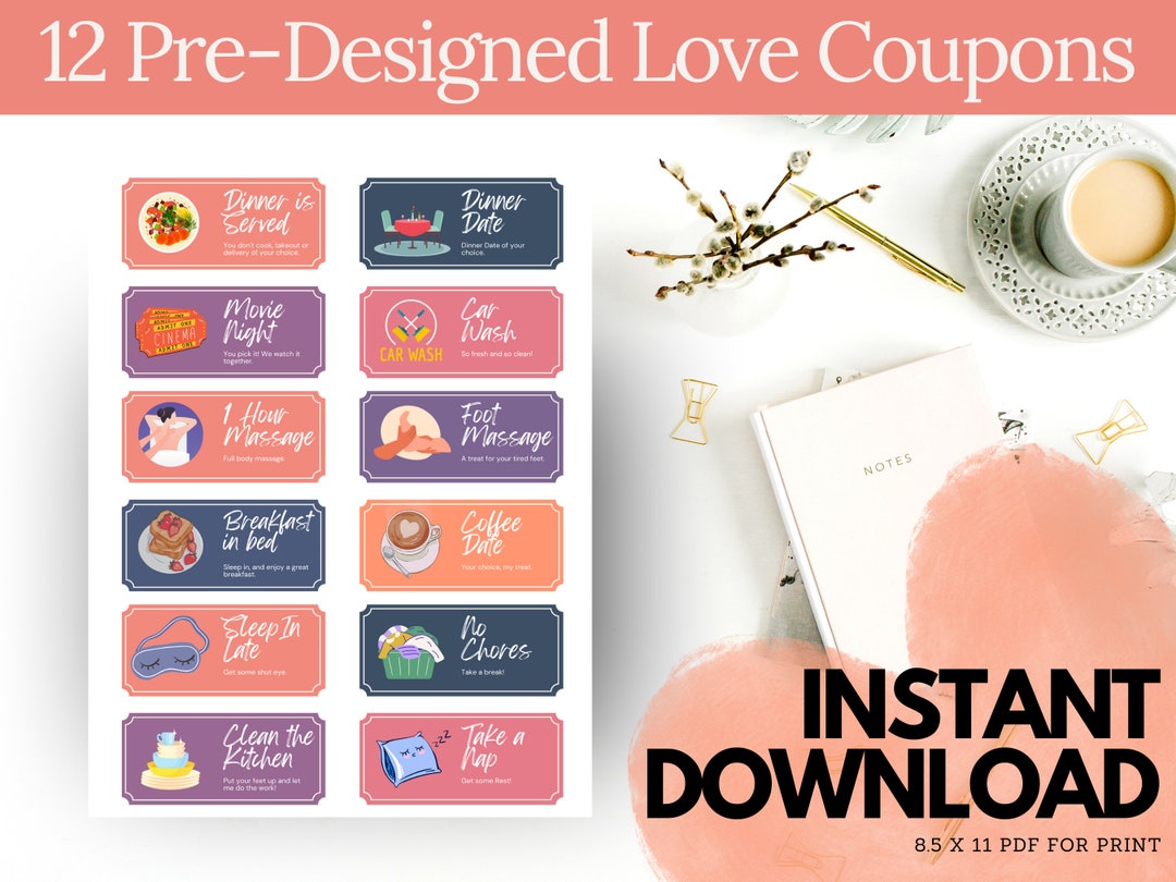 Instant Download Love Coupon Book for Wife, Printable, Birthday Day