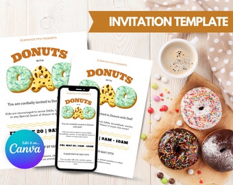 Donuts with Dad Invitation Template: Editable Canva Design (Digital Download)