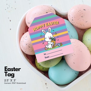 Easter Tags Gift Favor Tags Bunny Card Pastel Basket Label Kids Classroom School Gift Tag Party Decor Happy Easter Printable
