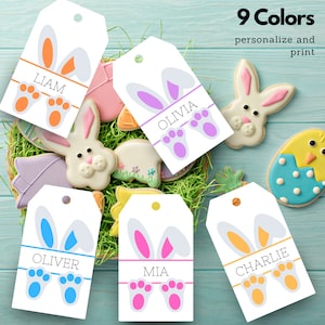 Frohe Ostern Tags, Osterhase Cookie TAGS, Osterkorb Tag, druckbare Osteranhänger, Hasenohren, Bunny Feet, personalisieren