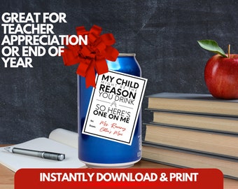 Funny Teacher Appreciation Gift Tag: Wine & Drink Label (Digital Download)