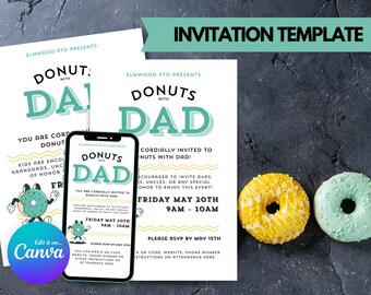 Donuts with Dad Invitation Template: Canva Editable (Digital Download)