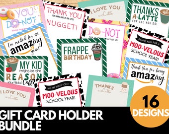 Teacher Appreciation Gift Card Holder Bundle: Printable Thank You Cards (Digital Download)