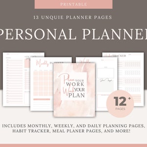 Printable planner, Personal planner bundle, daily weekly monthly planner, Habit Tracking, Health, Productivity, Finance, Blush Set, Undated