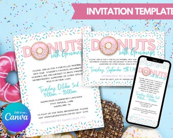 Editable Donuts with Grownups Invitation Template (Canva)