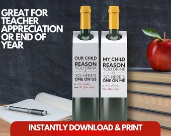 Funny Teacher Wine Gift Tag: End of Year Appreciation (Digital Download)