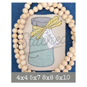 Jar with Tag Bean Stitch Applique 4x4 5x7 8x8 6x10