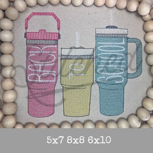 Trendy Cup Trio BTS Sketch Embroidery Design 5x7 8x8 6x10