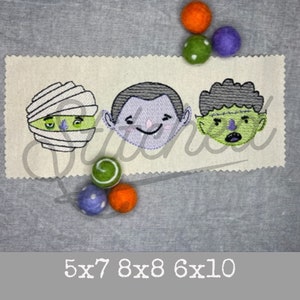 Halloween Monster Trio Sketch Embroidery Design 5x7 8x8 6x10