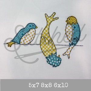 Birds on a Wire Bean Stitch Applique 5x7 8x8 6x10