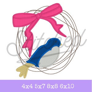 Bird on Wreath Satin Stitch Applique 4x4 5x7 6x10 8x8