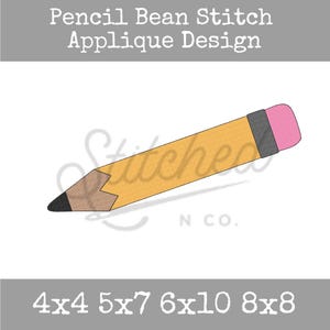 May include: A yellow pencil with a pink eraser and a black lead tip. The pencil is lying on a white background. The text "4x4 5x7 6x10 8x8" is below the pencil.