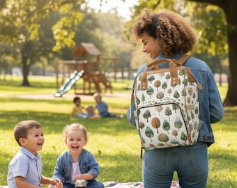 Mochila para pañales Woodland: bolsa de nailon resistente para bebé con diseño de árbol