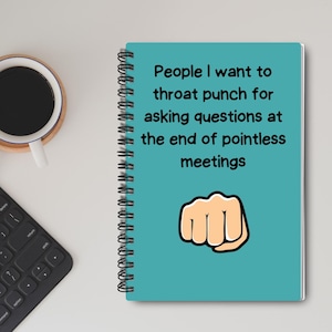 Sarcastic Work Notebook | Spiral Journal for Office Bestie  | Meeting Joke Notebook | Lined Pages | 8X6 | People I Want to Throat Punch