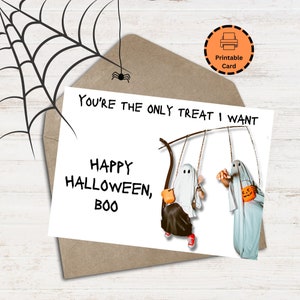 Cute Halloween Card for Girlfriend | PRINTABLE Ghost Greeting for Boyfriend | My Boo | Instant Download | 5X7 with envelope pdf png