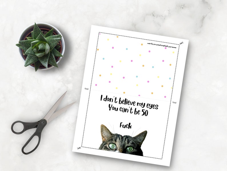 50th Birthday Card Funny Printable Greeting for Adult Sarcastic Cat ...