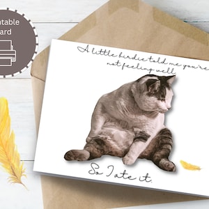 IMPRIMABLE Get Well Soon Card Téléchargement numérique, Funny Cat Card, Humorous Feel Better Card, Téléchargement instantané, PDF, PNG