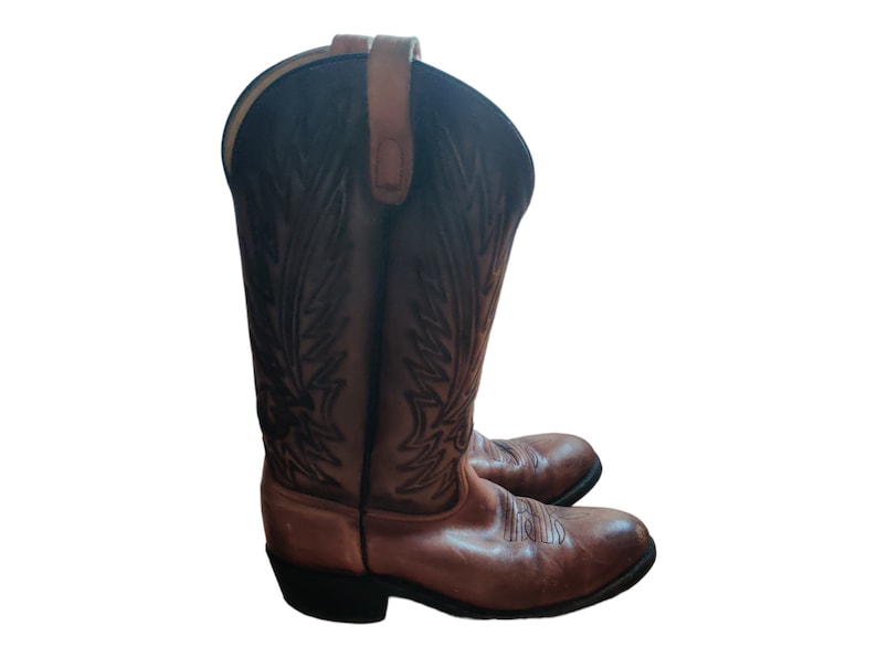 Vintage Brown Leather Tall Cowboy Boots Made in Canada Size 11 Etsy