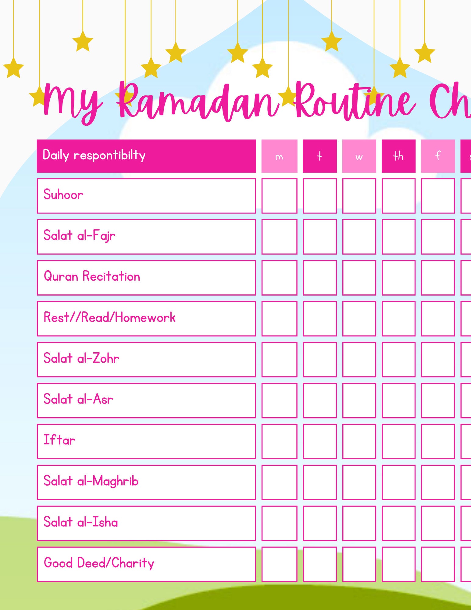 Ramadan Kids Routine Chart, Chore Chart, Activity Check List, to Do List. Ramadan Planner