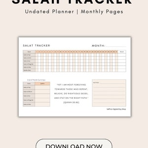 Salah Daily, monatlicher Salat Tracker, sofortiger Download, druckbarer Gebets-Tracker, minimaler Tracker, islamischer Planer-Leitfaden, islamischer digitaler Planer