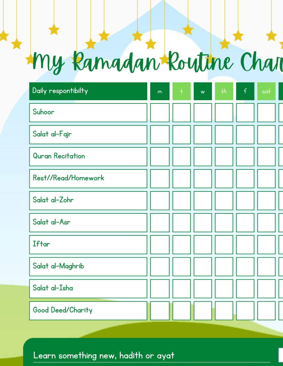 Ramadan kids routine chart chore chart activity check list to do