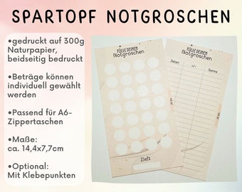 Spartopf Notgroschen / A6 / Sparspiel / Umschlagmethode