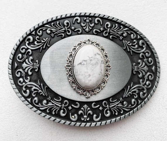 Howlite Oval Stone Belt Buckle, Belt Buckle for Women, Men  display picture 3