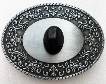 Boucle de ceinture Pierre ovale Agate noire, boucle de ceinture pour femme, homme, cadeau, mariage