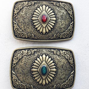 Bronze Turquoise Belt Buckle - Etsy display picture 2